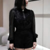 Black Royal Blouse áo voan đen tay bồng xuyên thấu đính hạt sang trọng CicilyLand