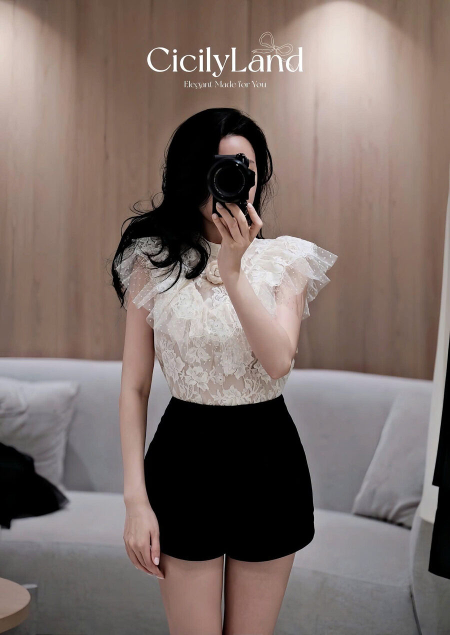 Black Swan Set ren kem phối chân váy tulle đen bồng tầng sang trọng CicilyLand